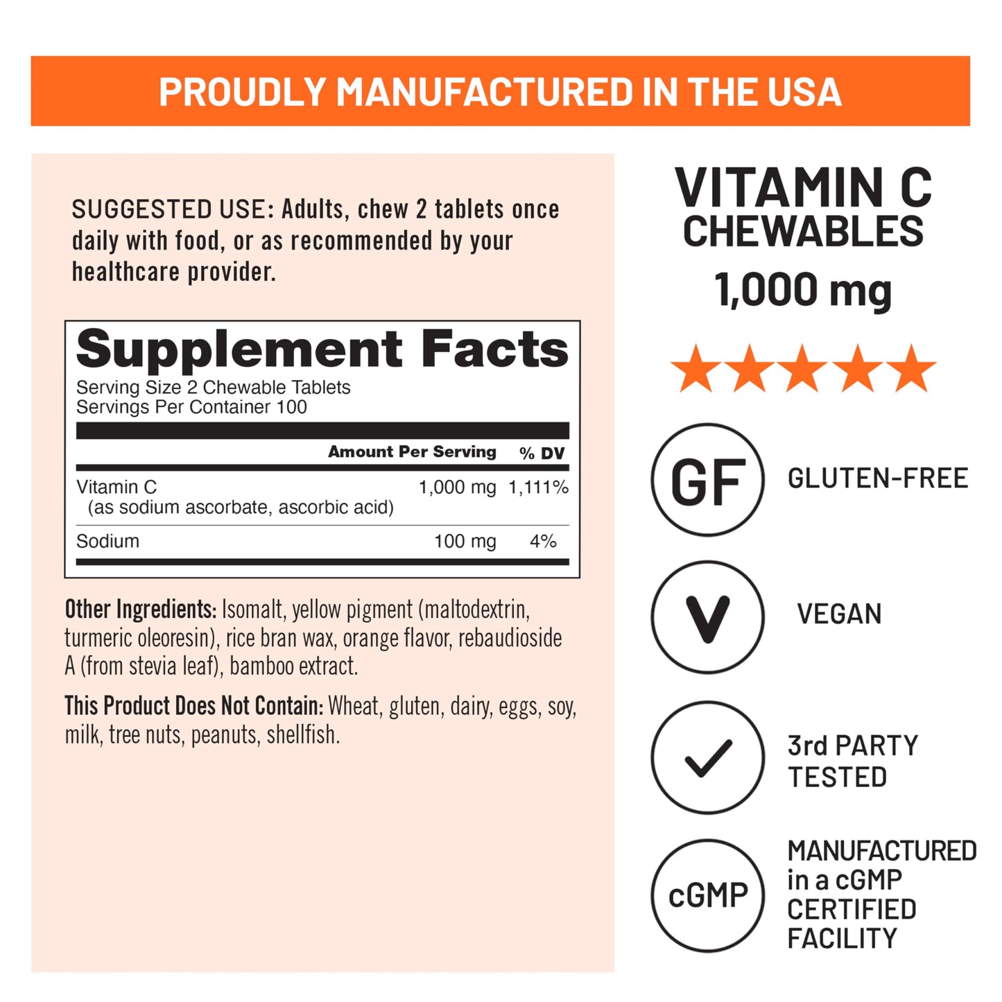 NatureWise Extra Strength Vitamin C Chewable 1000mg for Adults - Natural Orange Flavor - Immune System & Antioxidant Support - Non-GMO, Vegan & Sugar Free - 200 Chewable Tablets[100-Day Supply]