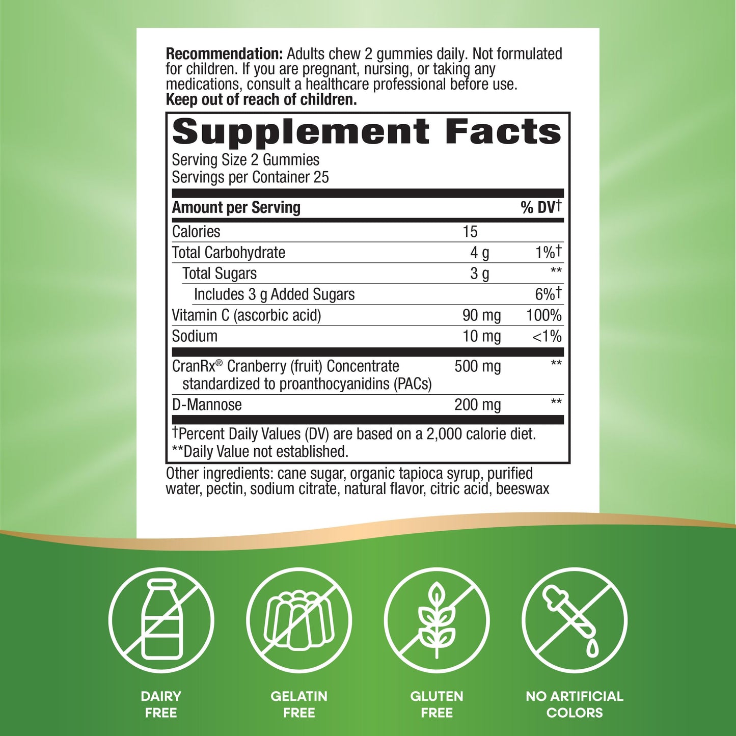 Nature's Way CranRx Cranberry Gummies, Urinary Tract Health Support*, 100% Whole Cranberry Fruit Concentrate with D-Mannose, Vitamin C, 50 Gummies (Packaging May Vary)