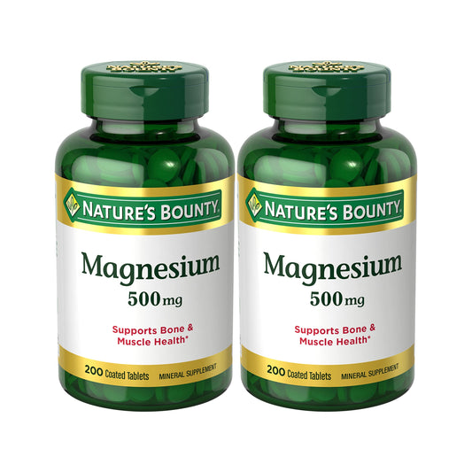Nature's Bounty Magnesium 500mg Tablets, Supports Bone & Muscle Health, Twin Pack, 400 Tablets
