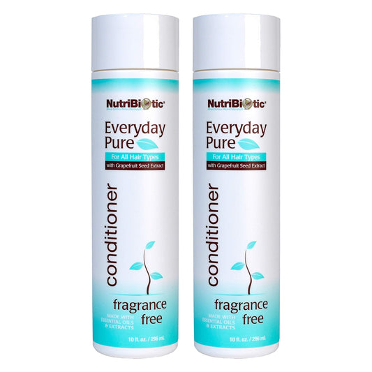 NutriBiotic Everyday Pure Conditioner 10 oz. Fragrance Free - For All Hair Types TWIN PACK Free of Parabens, Sulfates, SLS and SLES, dyes or colorings, cocamide DEA, Gluten, or chlorine derivatives