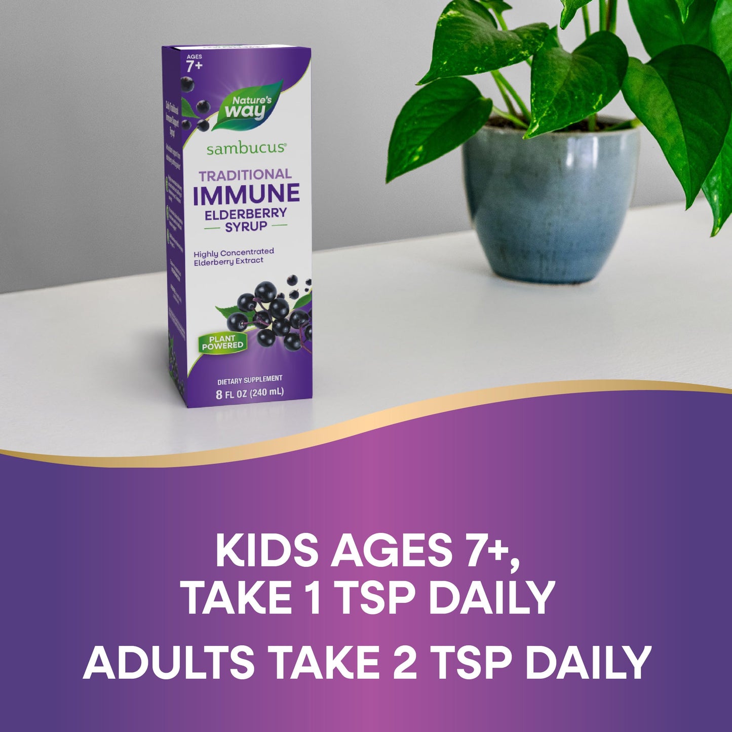 Nature’s Way Sambucus Elderberry Traditional Immune Syrup, Highly Concentrated Black Elderberry Extract, Traditional Immune Support*, Delicious Berry Flavored, 8 Fl Oz (Packaging May Vary)