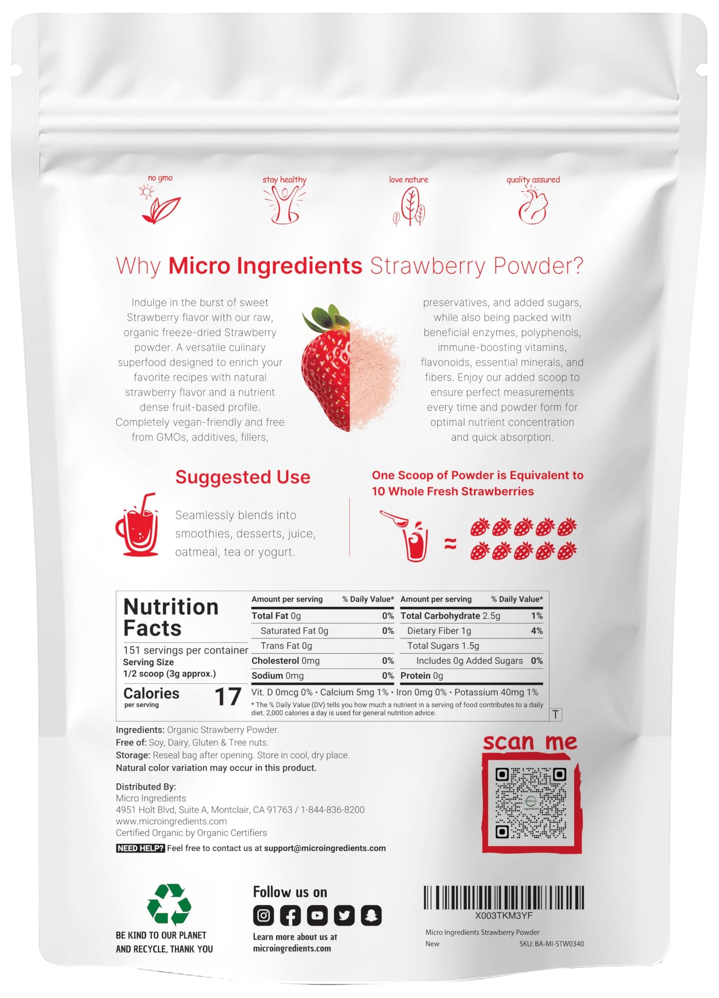 Pre-Order | Arrives in 5–10 Days – Organic Strawberry Powder, 1 Lb | 100% Natural Fruit Powder | Freeze-Dried Strawberries Source | No Sugar & Additives | Great Flavor for Drinks, Smoothie, & Beverages | Non-GMO & Vegan Friendly