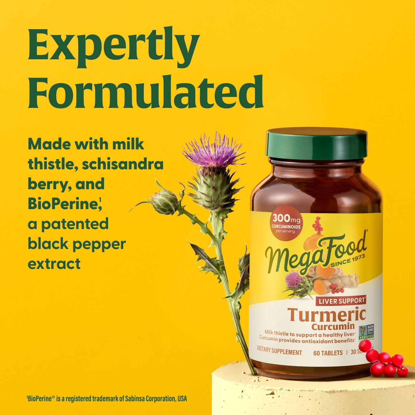 MegaFood Turmeric Curcumin Extra Strength - Liver Support - Turmeric Curcumin with Black Pepper and Milk Thistle Extract - Vegan - Made Without 9 Food Allergens - 90 Tabs (45 Servings)
