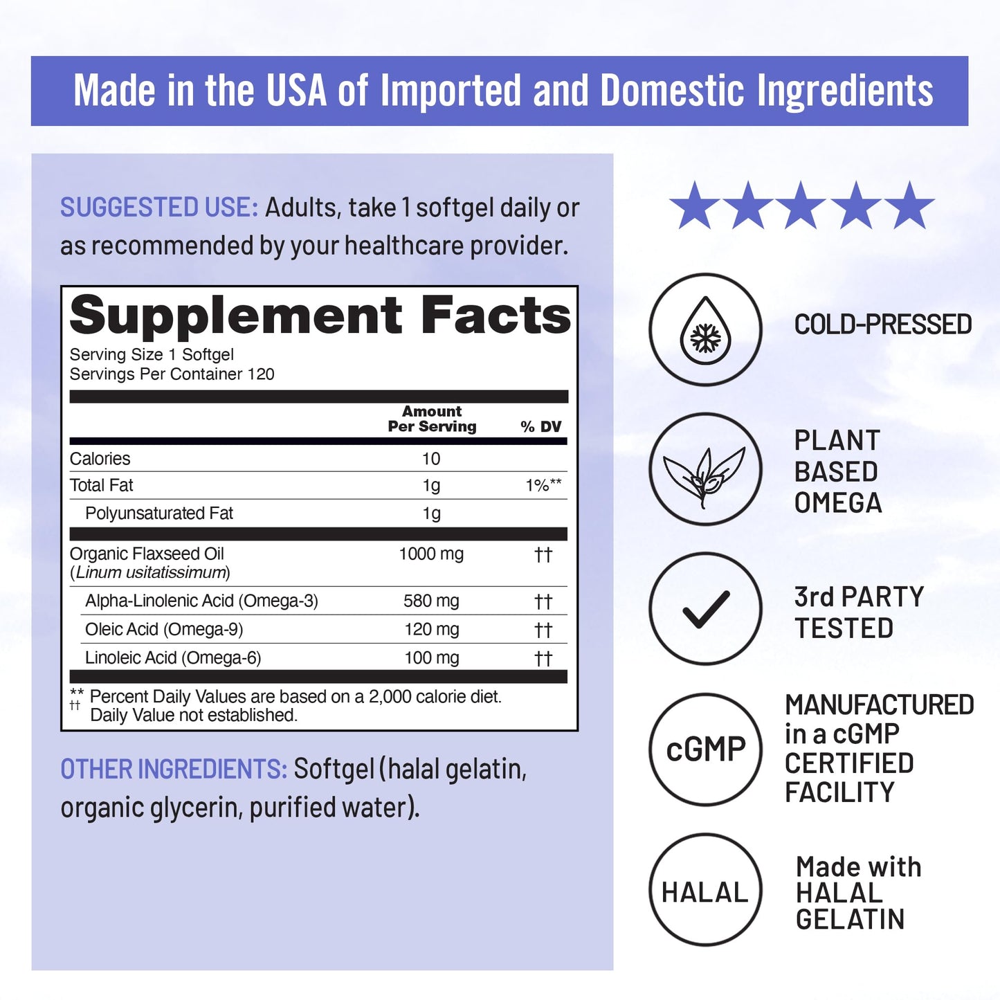NatureWise Flaxseed Oil 1000 mg, Fish Free Omega 3 with 580 mg ALA, Dietary Supplement for Immune Health Support - Organic, Cold Pressed, Non-GMO - 120 Softgels[120-Day Supply]