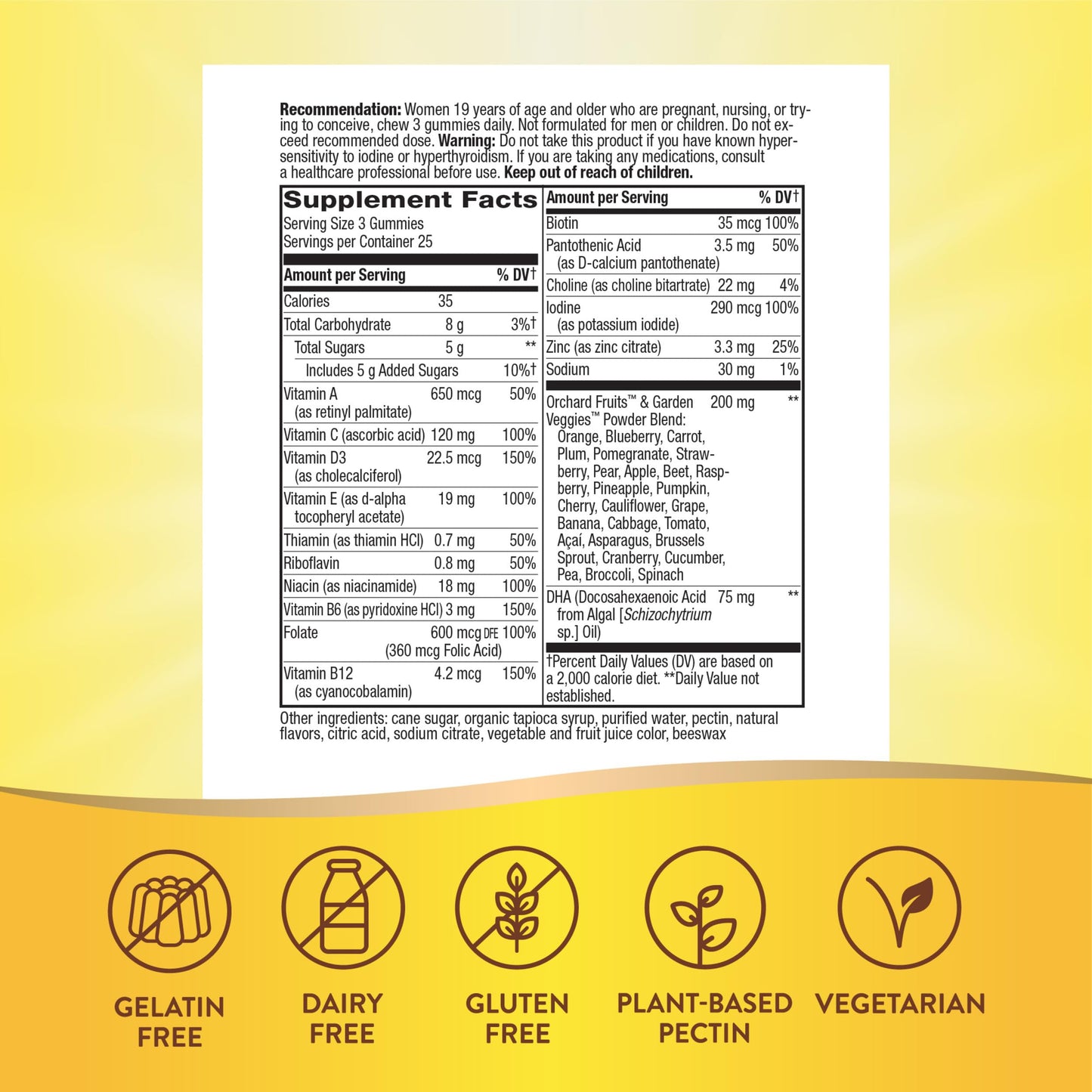 Nature’s Way Alive! Prenatal Premium Gummy Multivitamin, High Potency Folate, Plant-Based DHA, Vegetarian, Strawberry and Lemon Flavored, 75 Gummies