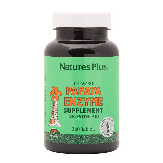 Natures Plus Papaya Enzyme - 6 mg Papain - All Natural Digestive Aid Supplement, Contains Amylase & Protease - 360 Chewable Tablets (360 Servings)