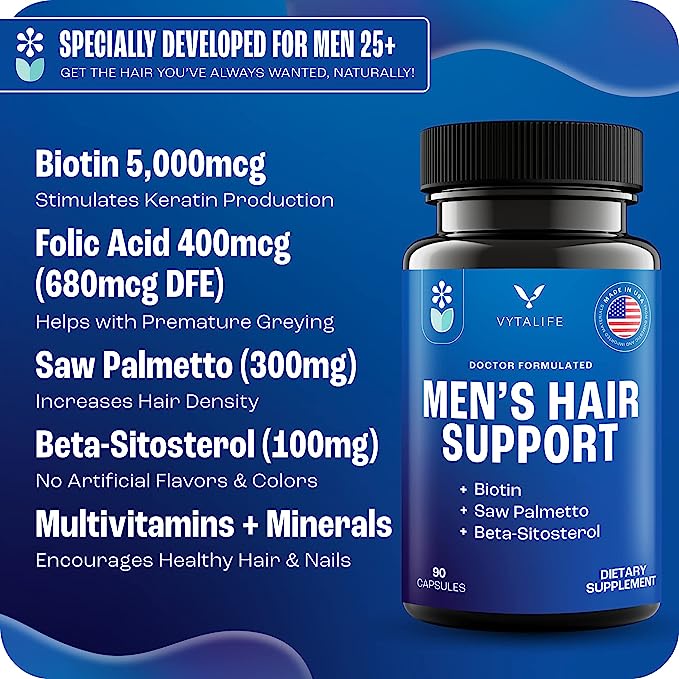 Hair Growth for Men - Hair Vitamins for Men, Hair Growth Vitamins for Men - Hair Supplements for Hair Growth Men - Biotin for Men, Hair Growth Men, Hair Regrowth for Men - Mens Hair Growth Products