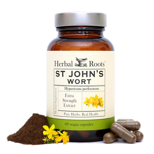 Herbal Roots St Johns Wort Capsules | 450 mg per Serving | Pure St. John’s Wort with No Binders or Fillers Non GMO | 60 Vegan Capsules