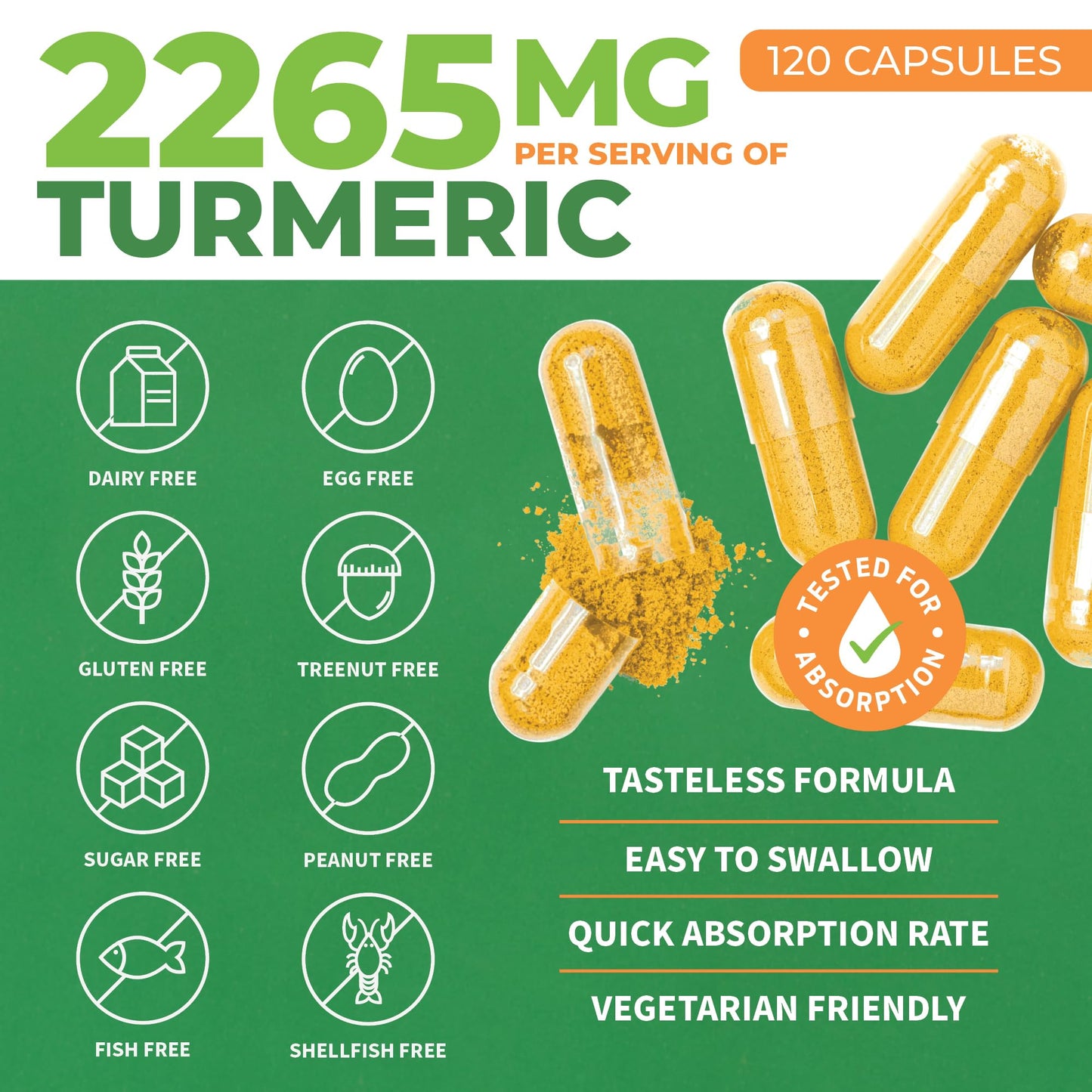 Organic Turmeric Supplement Extra Strength 2265mg - Turmeric Curcumin Supplement w/BioPerine Black Pepper - Tumeric and Ginger Supplements, 95% Curcuminoids, Supports Immune & Joint Health, 120 Caps