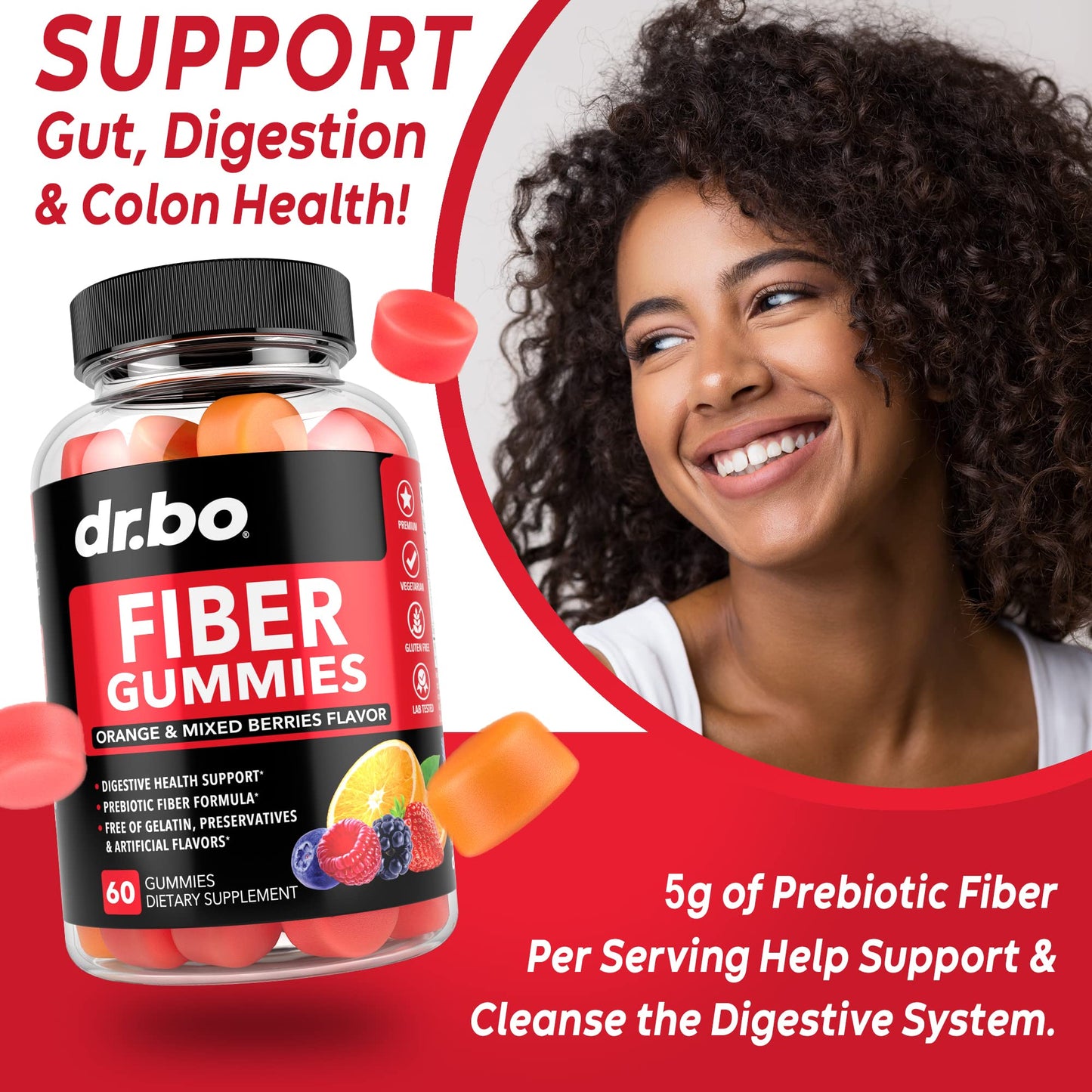 Fiber Gummies for Adults & Kids - Tasty Gummy Prebiotic Fiber Supplement, Max Digestive Gut Health Supplements for Women & Men - Daily Cleanse High Chicory Root Inulin Prebiotics - 60 Chewable Gummies