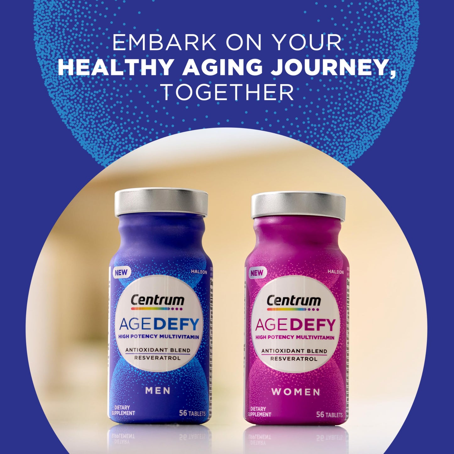 Pre-Order | Arrives in 5–10 Days – 
Centrum Age Defy for Men - High-Potency Multivitamin and Healthy Aging Supplement - Multivitamin Blend with Resveratrol, and Niacin for NAD+ Level Support - Aluminum Bottle, 56 Tablets