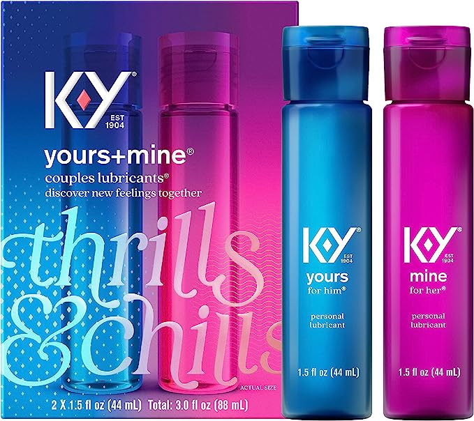 K-Y Yours + Mine Couples Lubricant, Personal Lubricant & Intimate Gel for Couples, Men, Women, Sex Lube, Clear, 2 x 1.5 Fl Oz, 2 count (Pack of 1)