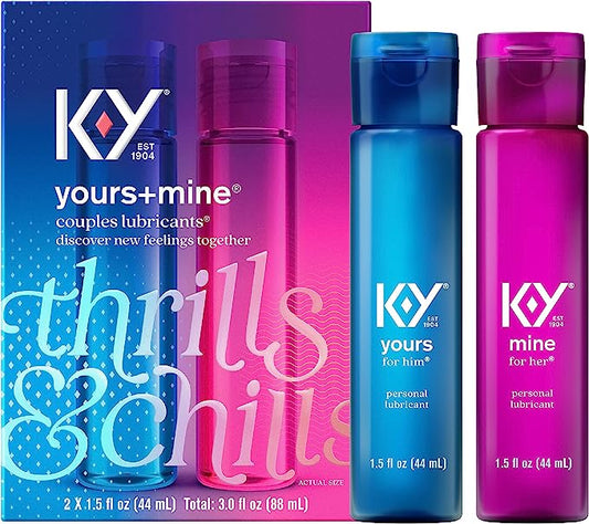 K-Y Yours + Mine Couples Lubricant, Personal Lubricant & Intimate Gel for Couples, Men, Women, Sex Lube, Clear, 2 x 1.5 Fl Oz, 2 count (Pack of 1)
