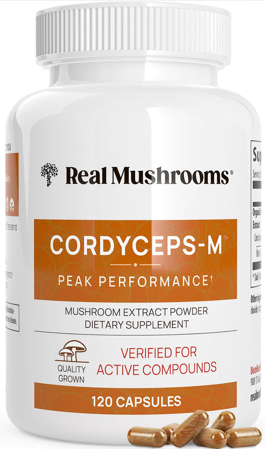 Real Mushrooms Supplement Capsules – Cordyceps Mushroom Powder Rich in Beta Glucans - Mushroom Pills Cordyceps – for Daily Wellness Support – Vegan, Non-GMO. 120 ct Cordyceps Extract Pills