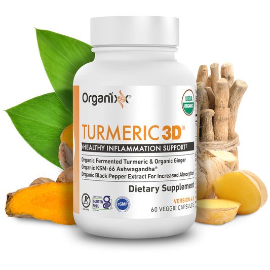 Organixx USDA Organic Turmeric Curcumin Supplement with Ashwagandha, Vitamin D, Turmeric & Ginger – Immune & Joint Support, Fermented for Maximum Bioavailability, 60 Vegetarian Capsules
