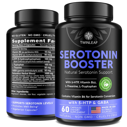 Natural Serotonin Supplement - Made in USA 5HTP Serotonin & Cortisol Manager - Serotonin Booster Vitamin Supplement for Women with 5-HTP, Vitamin B6, B12, GABA, L Theanine, L Tryptophan - 60 capsules