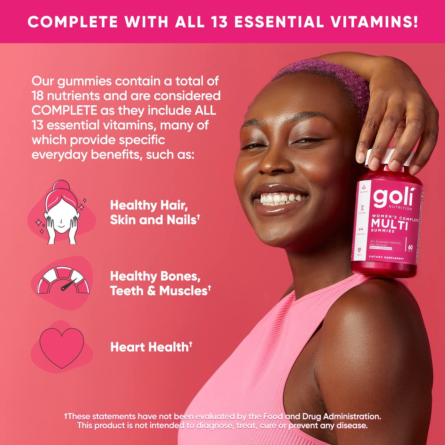 Pre-Order | Arrives in 5–10 Days – 
Goli Women’s Multivitamin Gummies - 60 Count - All 13 Essential Vitamins, and Key Minerals - Kosher, Gluten-Free, Vegan, and Non-GMO.