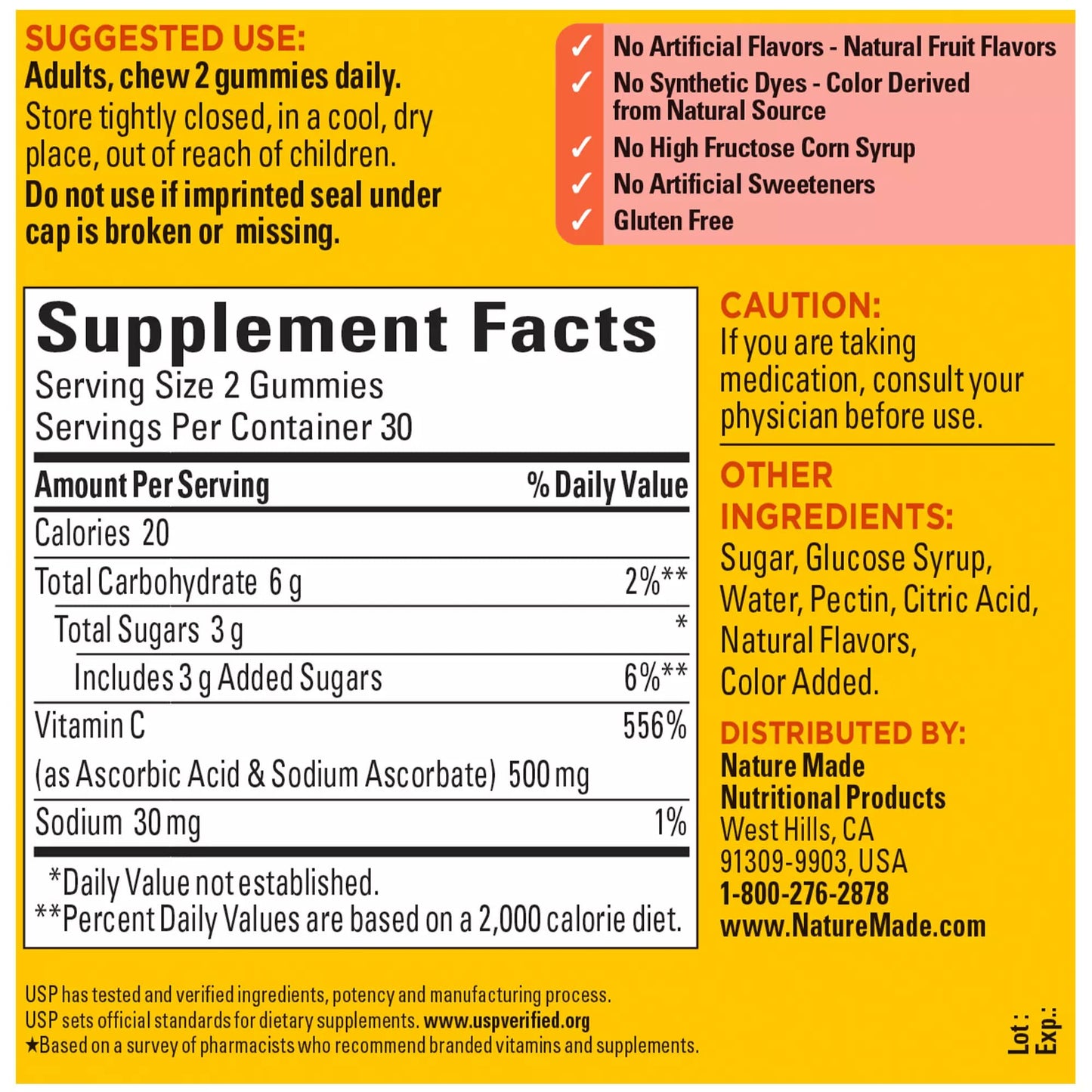 Nature Made Extra Strength Dosage Vitamin C 500 mg per Serving, Dietary Supplement for Immune Support, 60 Gummies, 30 Day Supply (Pack of 2)