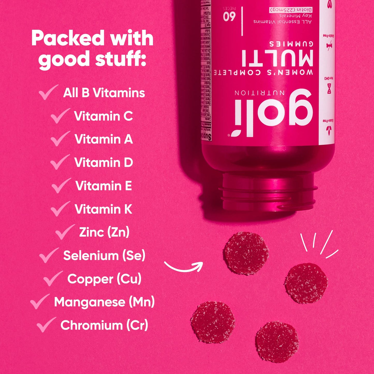 Pre-Order | Arrives in 5–10 Days – 
Goli Women’s Multivitamin Gummies - 60 Count - All 13 Essential Vitamins, and Key Minerals - Kosher, Gluten-Free, Vegan, and Non-GMO.