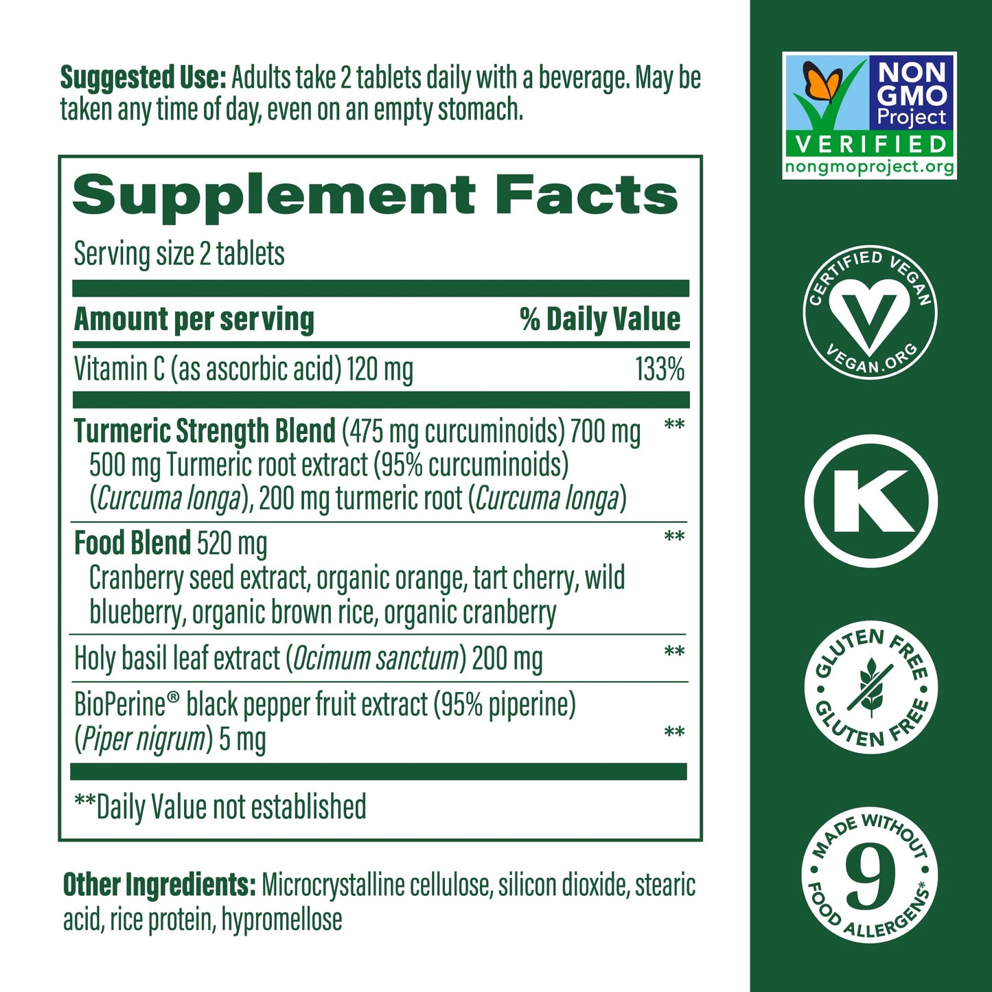 MegaFood Turmeric Curcumin Extra Strength - Whole Body - Turmeric Curcumin with Black Pepper- 475mg Curcuminoids - Holy Basil, Tart Cherry - Made Without 9 Food Allergens - 60 Tabs (30 Servings)