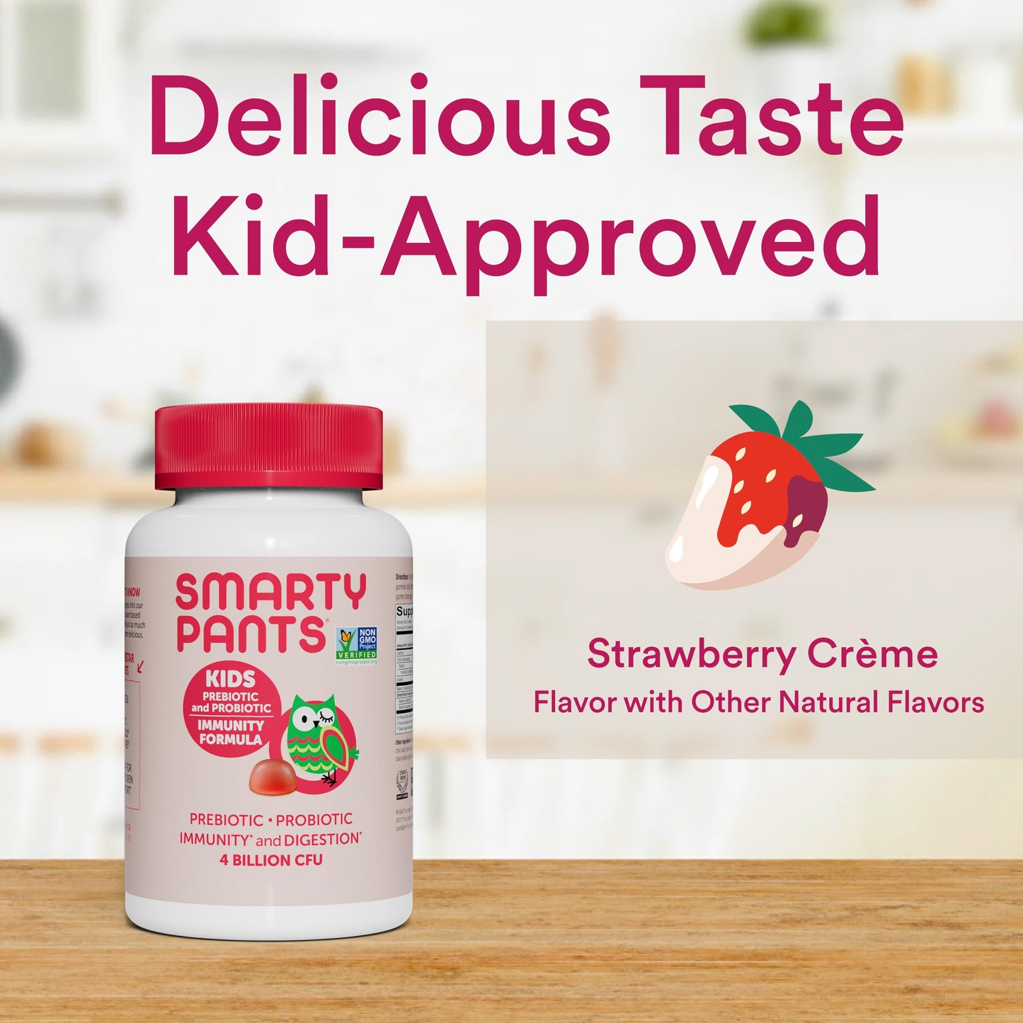 SmartyPants Kids Probiotic Immunity Gummies: Prebiotics & Probiotics for Immune Support & Digestive Comfort, Strawberry Crème, Vegan Gummy Vitamins, 60 Count, 30 Day Supply, No Refrigeration Required