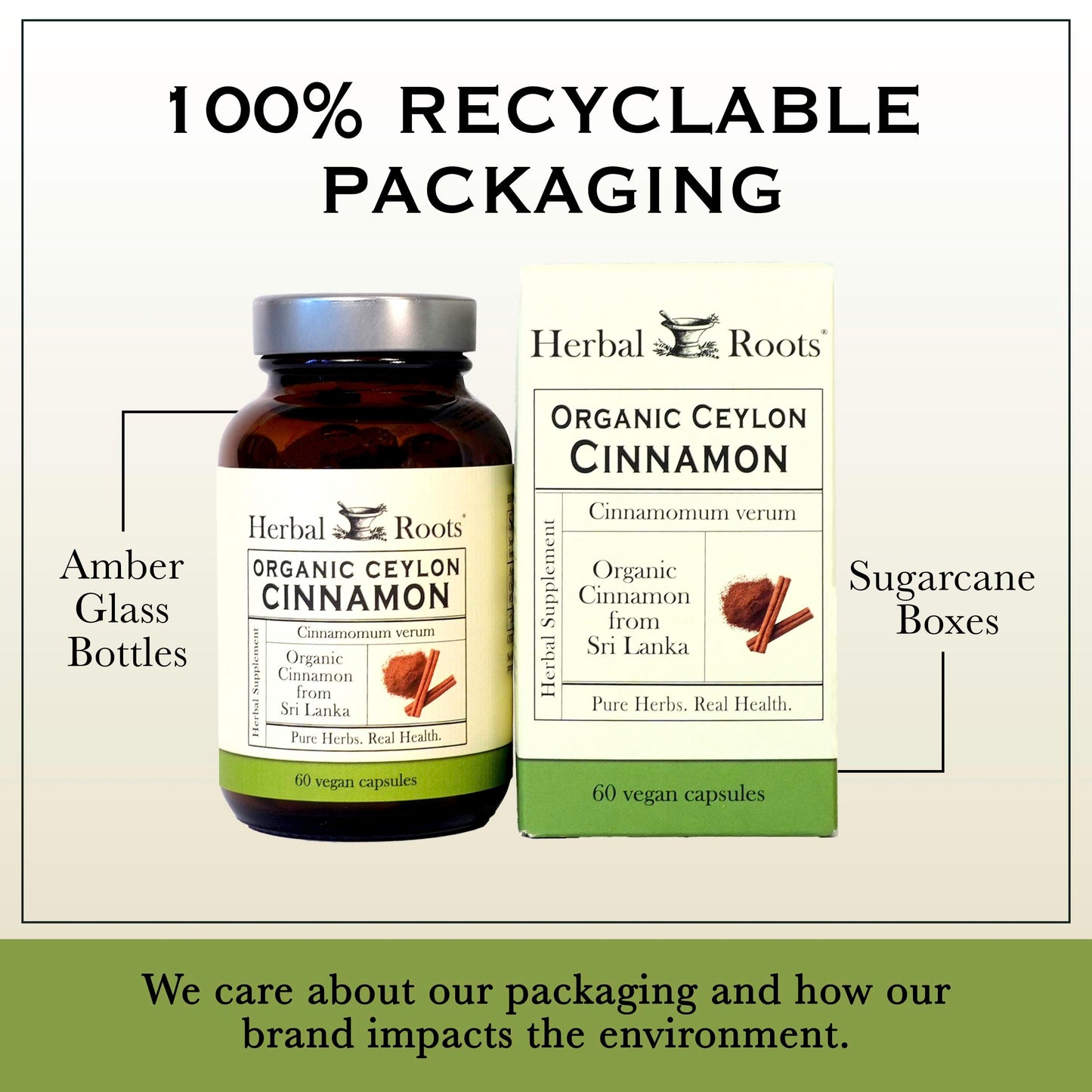 Herbal Roots Organic Ceylon Cinnamon Capsules | USDA Certified Organic - Non-GMO | 60 Organic Vegan Capsules