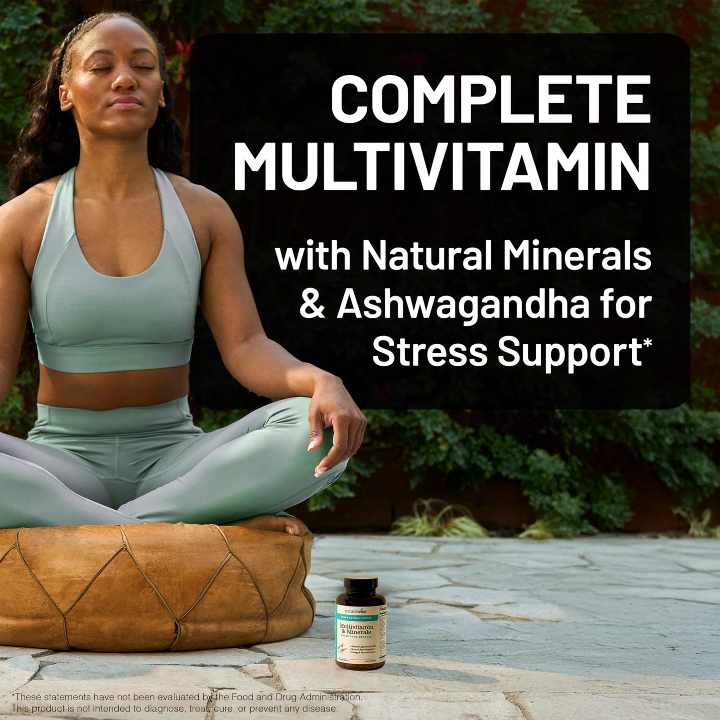 NatureWise Multivitamin for Women + Stress Support with Organic Whole Foods & Natural Minerals - B-Complex + Vitamin C + D3 K2 for Immunity, Hair, Skin & Nails - Non-GMO - 60 Capsules[30-Day Supply]