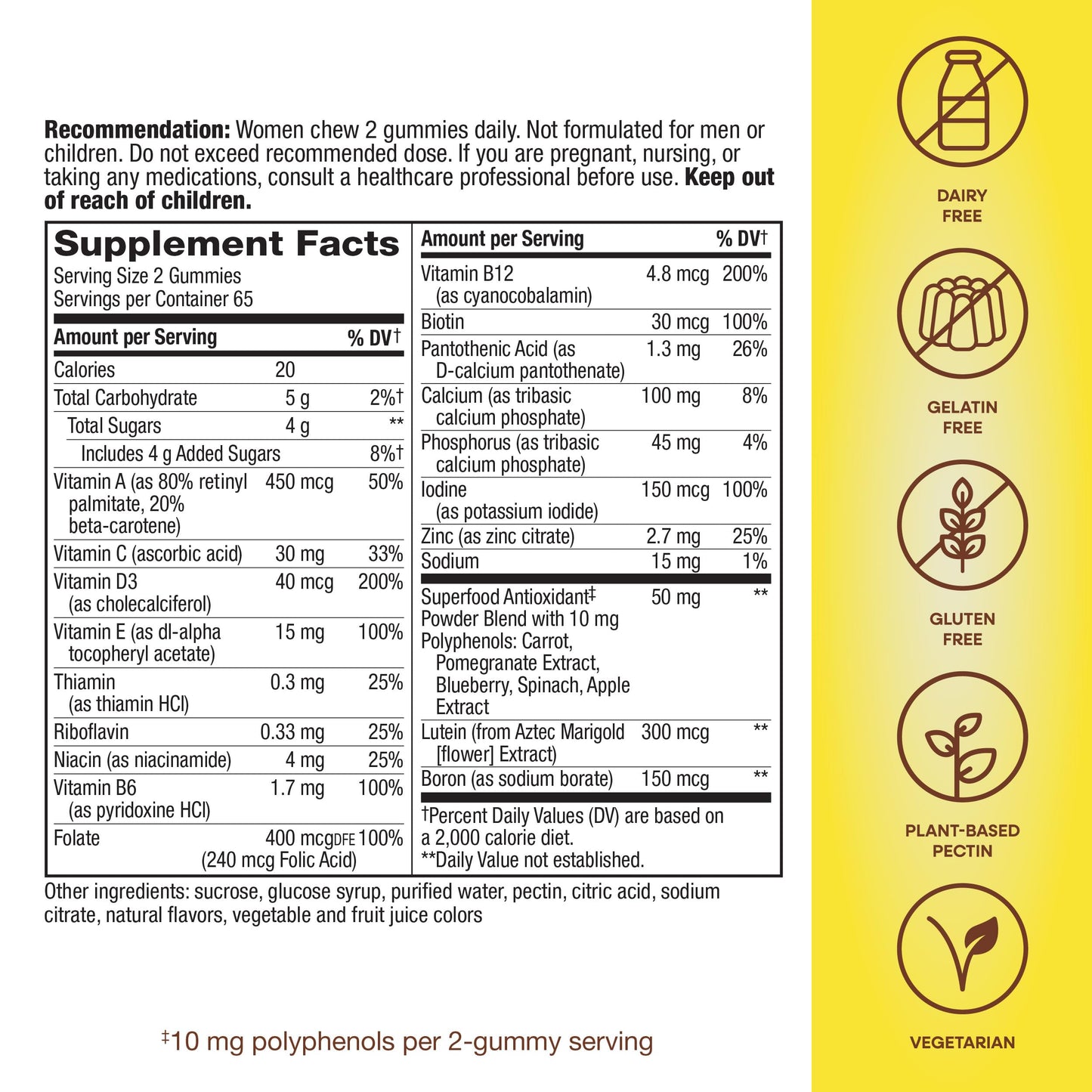 Nature's Way Alive! Women’s 50+ Daily Gummy Multivitamins, Supports Multiple Body Systems*, Supports Healthy Heart, Brain & Bones,* B-Vitamins, Mixed Berry Flavored, 130 Gummies (Packaging May Vary)