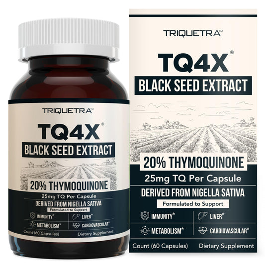 20% Thymoquinone Black Seed Oil Extract Capsules - TQ-Advanced 4X®: Potent Thymoquinone Concentration Available Concentrate from Nigella Sativa, Raw Form, Vegan, Glass Bottle (25 mg - 60 Capsules)