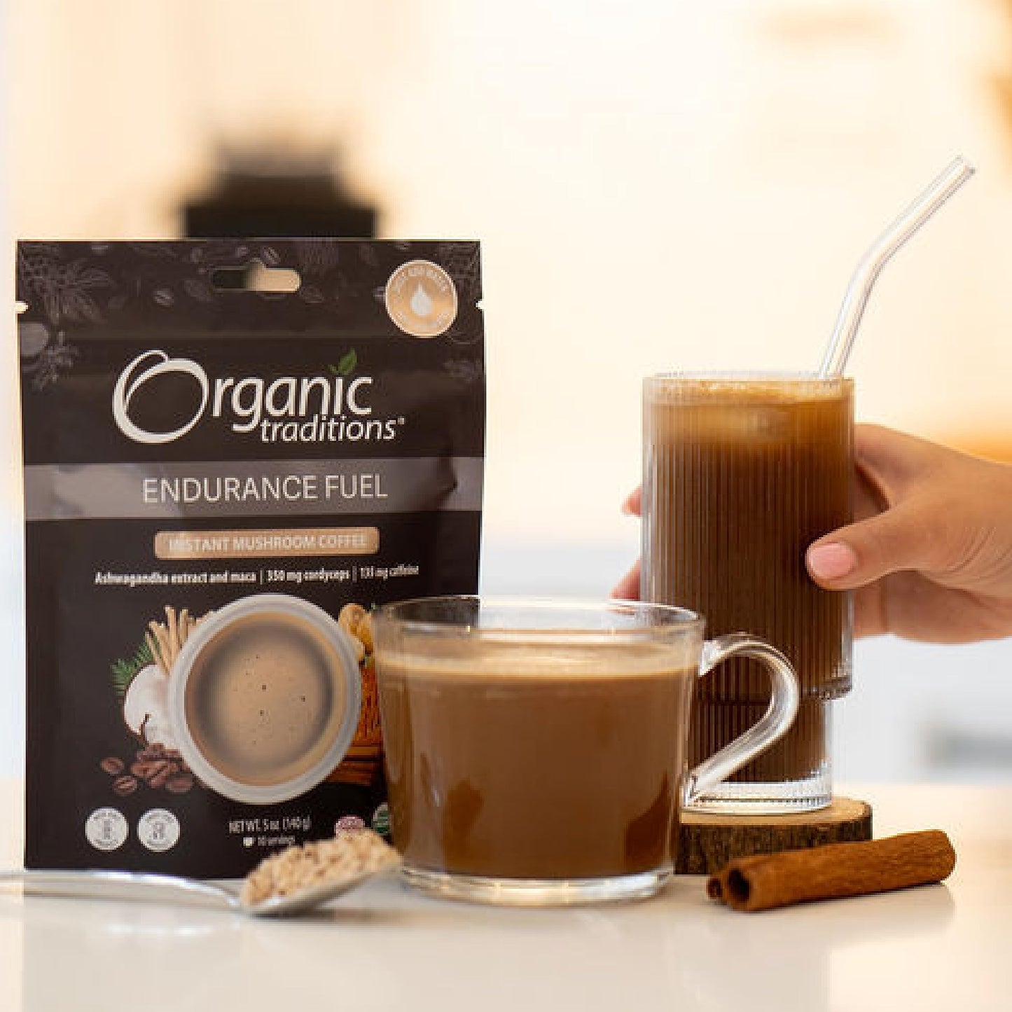 Organic Traditions Endurance Fuel Mushroom Coffee – Organic Instant Mushroom Coffee with Cordyceps, Ashwagandha, Maca, and Coconut Milk Powder – Supports Energy and Stamina (10 Servings) 280 gr/10oz Bag