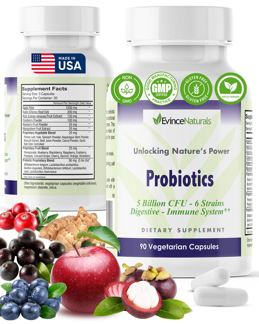 Probiotic and Prebiotic Supplement - 6 Strains of Intense Regenerative Probiotics for Men & Women 5 Billion CFU - Bowel, Inflammation, Immunity, & Digestive Support - Digestive Supplement, 90 Capsules