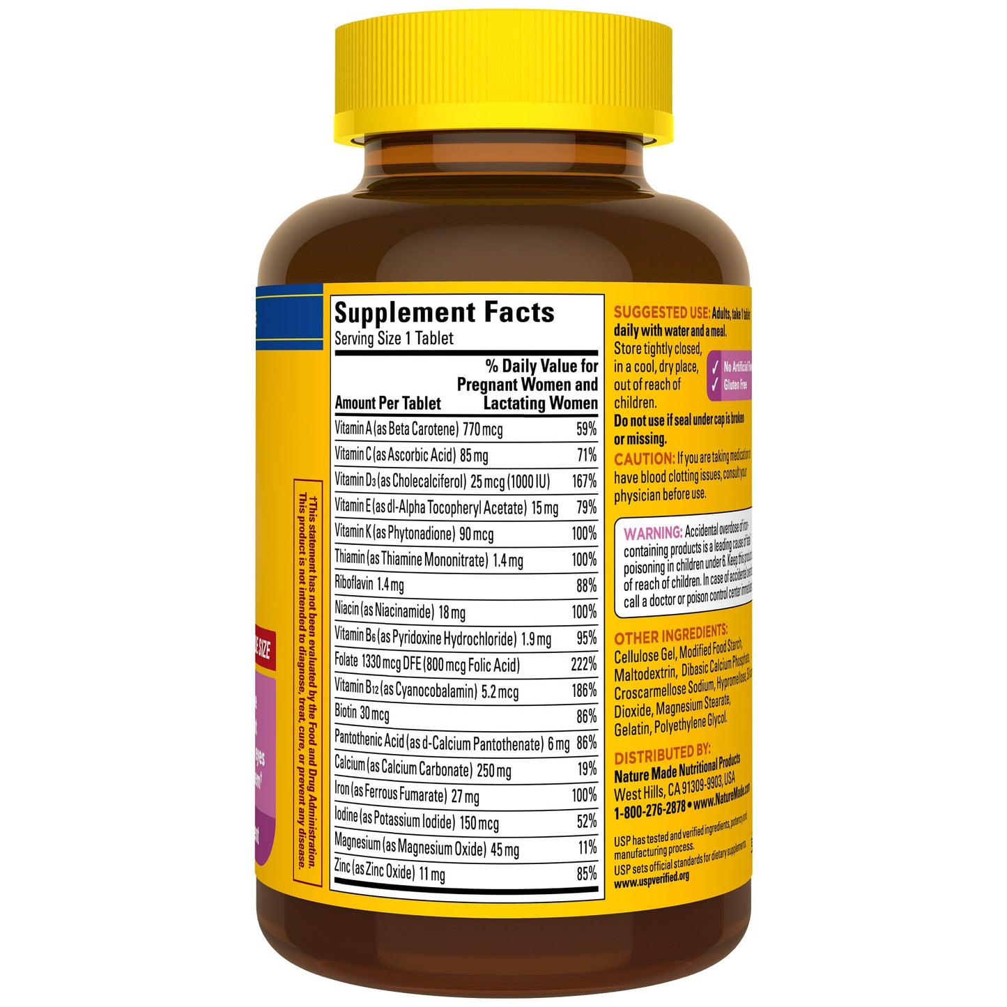 Nature Made Prenatal Multivitamin with Folic Acid, Prenatal Vitamin and Mineral Supplement for Daily Nutritional Support, 250 Tablets, 250 Day Supply
