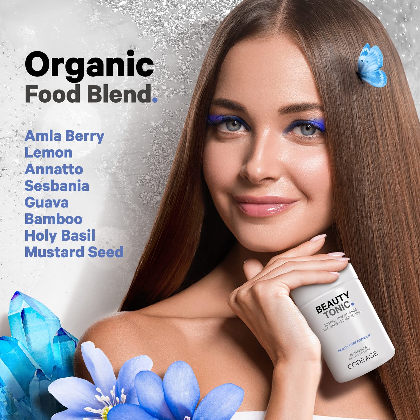 Codeage Biotin Supplement with Vitamin C, Vitamin E, Vitamin B6, Niacin, Folate, Organic Food Blend, Phytoceramides, Astaxanthin, Selenium - Beauty Tonic - Hair, Skin, and Nail Support - Vegan, 90 Ct