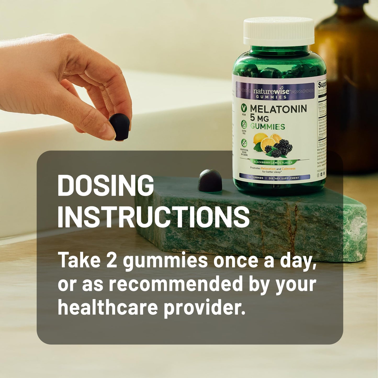NatureWise Melatonin Gummies 5mg - Non-Habit Forming Sleep Support Supplement with Ashwagandha, Valerian Root - BlackBerry-Lemon Flavor - Vegan, Gluten Free, Non-GMO - 60 Count[30-Day Supply]