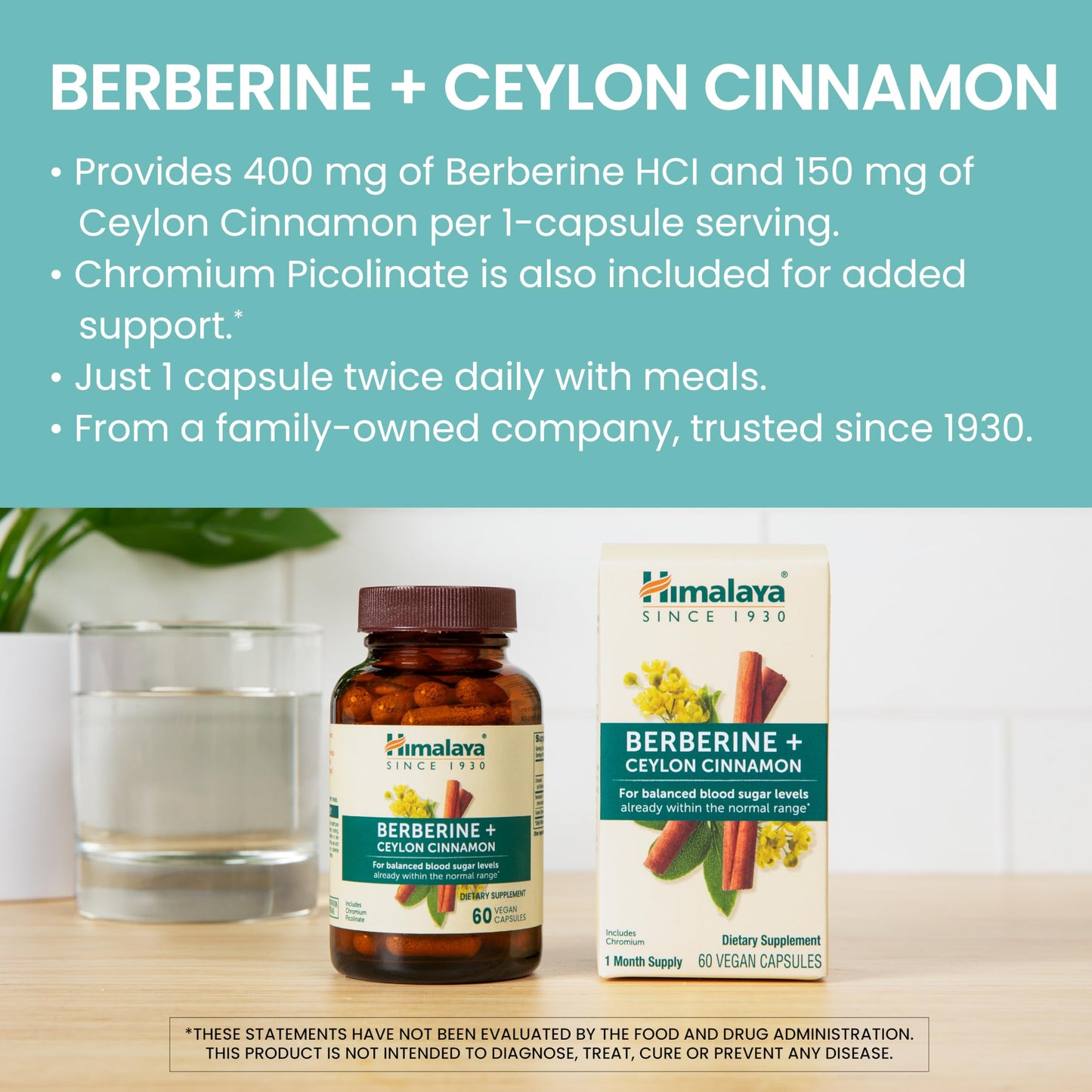 Himalaya Berberine + Ceylon Cinnamon from Indian Barberry Root, Includes Chromium, for Gastrointestinal, and Daily Metabolism Support, Vegan, Gluten Free, Herbal Supplement, 60 Capsules