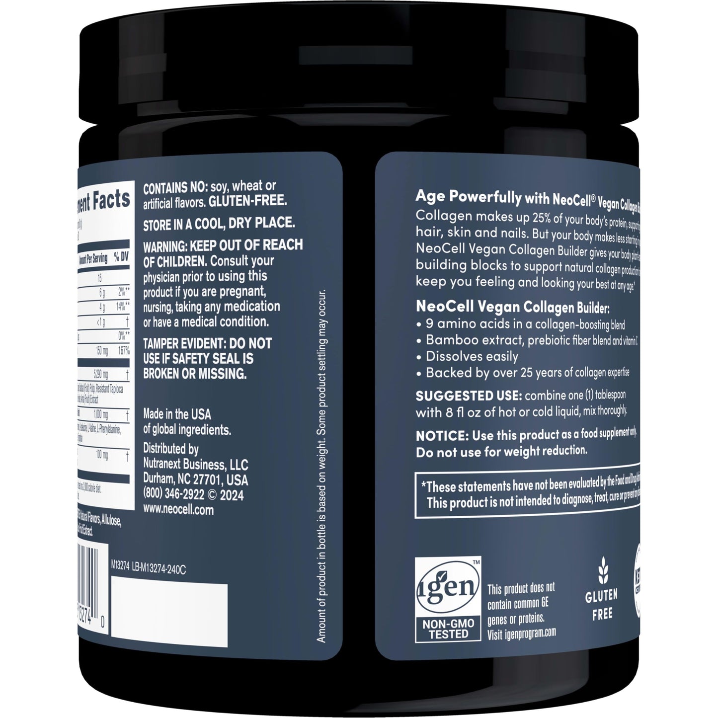Neocell Vegan Beauty Builder Collagen Alternative; Plant-Based Vegan Collagen-Booster Supports Collagen Production; Hibiscus Flavored; 8 g Powder/Serv; 30 Servs; 8.5 Oz,*