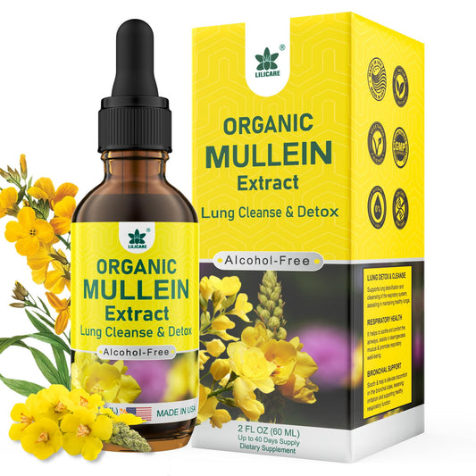 LILICARE Mullein Drops for Lungs, Mullein Leaf Extract Herbal Supplement, Natural Lung Cleanse, Respiratory & Immune Support, Breathe Health, Tincture with Marshmallow, Elderberry - 2 fl Ounces
