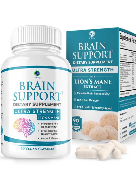 1 Body Brain Supplement Capsules with Lions Mane for Memory and Focus - Nootropics, Alpha GPC, Bacopa Monnieri