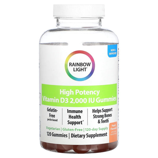 Rainbow Light
High Potency Vitamin D3, Peach, 2,000 IU, 120 Gummies