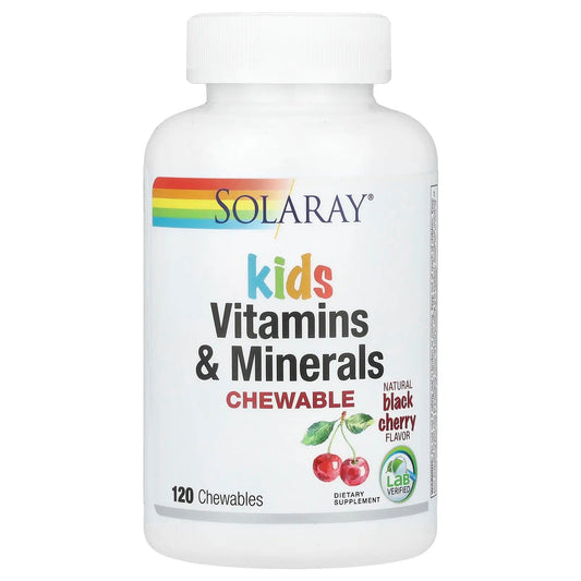 Pre-Order | Arrives in 5–10 Days – Solaray
Kids Vitamins & Minerals Chewable, Natural Black Cherry, 120 Chewables