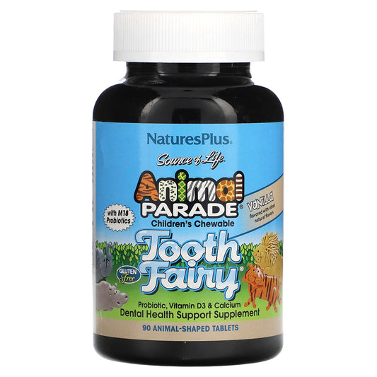 NaturesPlus
Source of Life, Animal Parade, Children's Chewable Tooth Fairy Probiotic, Vitamin D3 & Calcium, Vanilla, 90 Animal-Shaped Tablets
