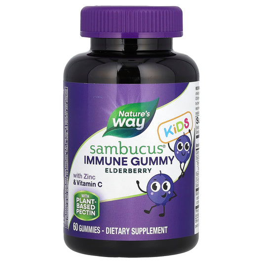 Nature's Way
Sambucus® Kids, Immune Gummy with Zinc & Vitamin C, Elderberry, 60 Gummies