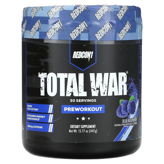 Redcon1
Total War, Pre-Workout, Blue Raspberry, 15.77 oz (447 g)