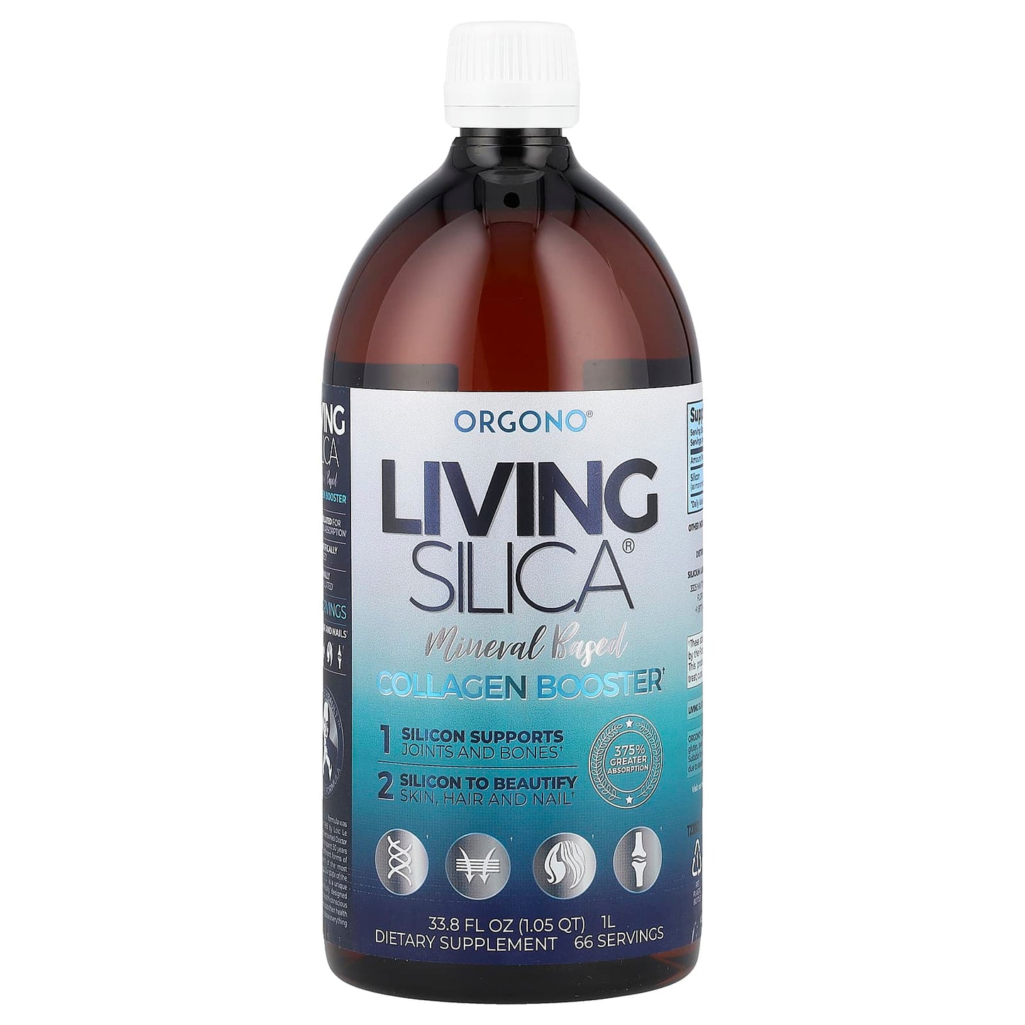 Silicium Laboratories
Orgono® Living Silica®, Collagen Booster, 22.5 mg, 33.8 fl oz (1 L)