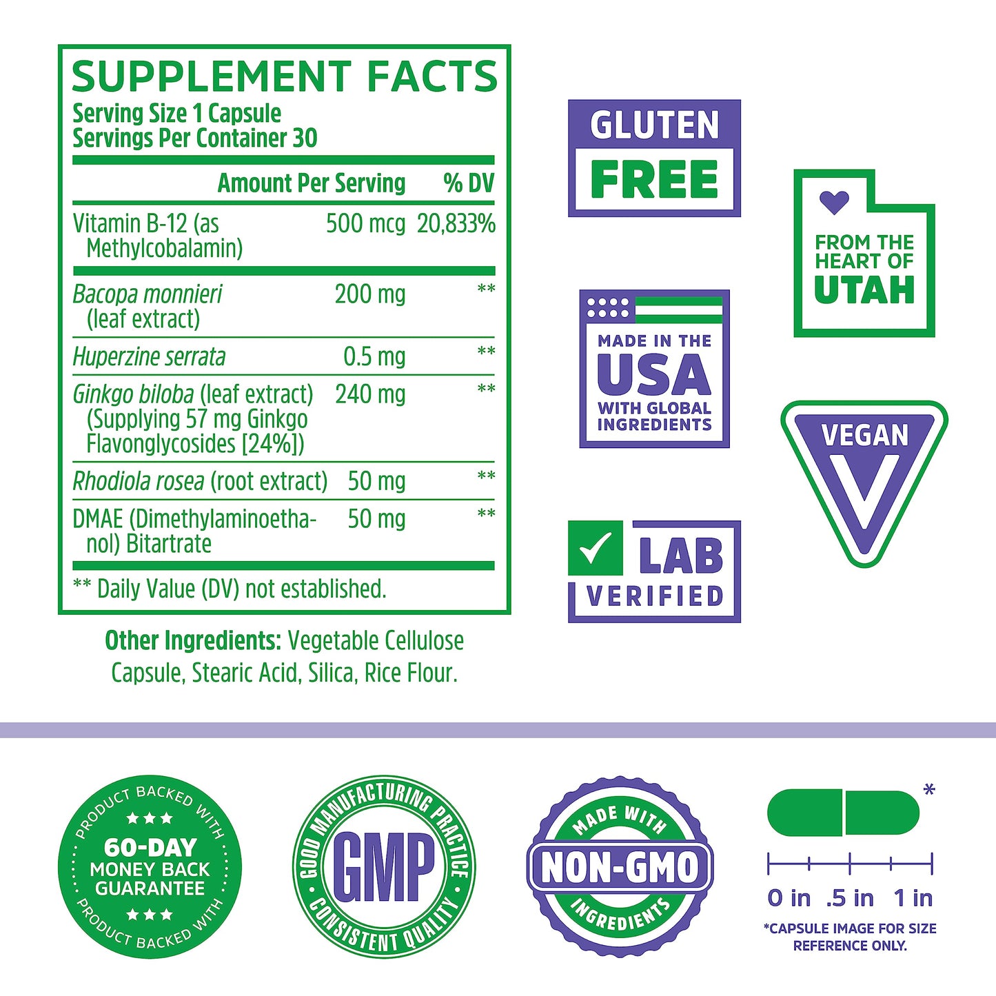 Zhou Neuro-Peak - Brain Supplements for Memory and Focus, Nootropic for Men & Women, Brain Support Pill for Adults, Brain Vitamins - 30 Veggie Capsules (Pack of 1)