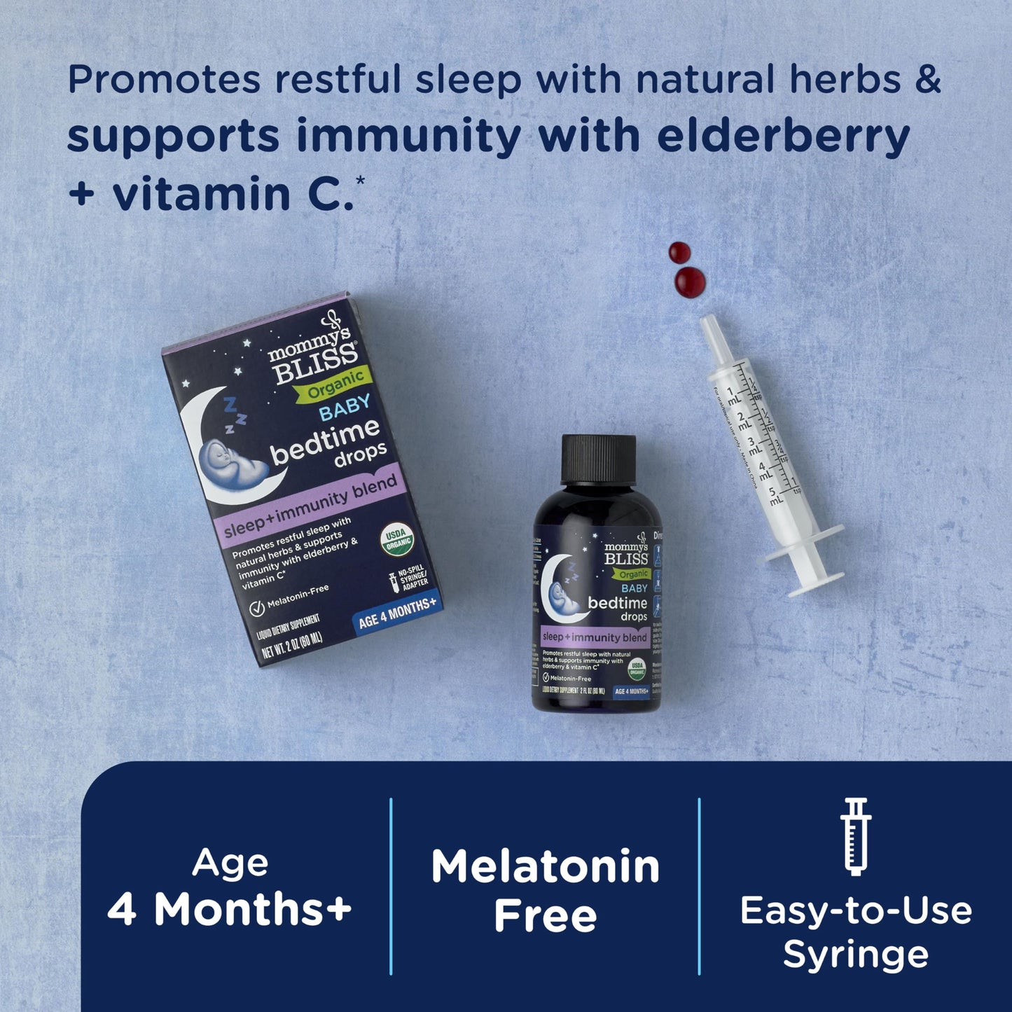 Mommy's Bliss Organic Baby Bedtime Drops + Overnight Immunity Support*, Promotes Restful Night, Melatonin Free, Age 4 Month+, 2 Fl Oz