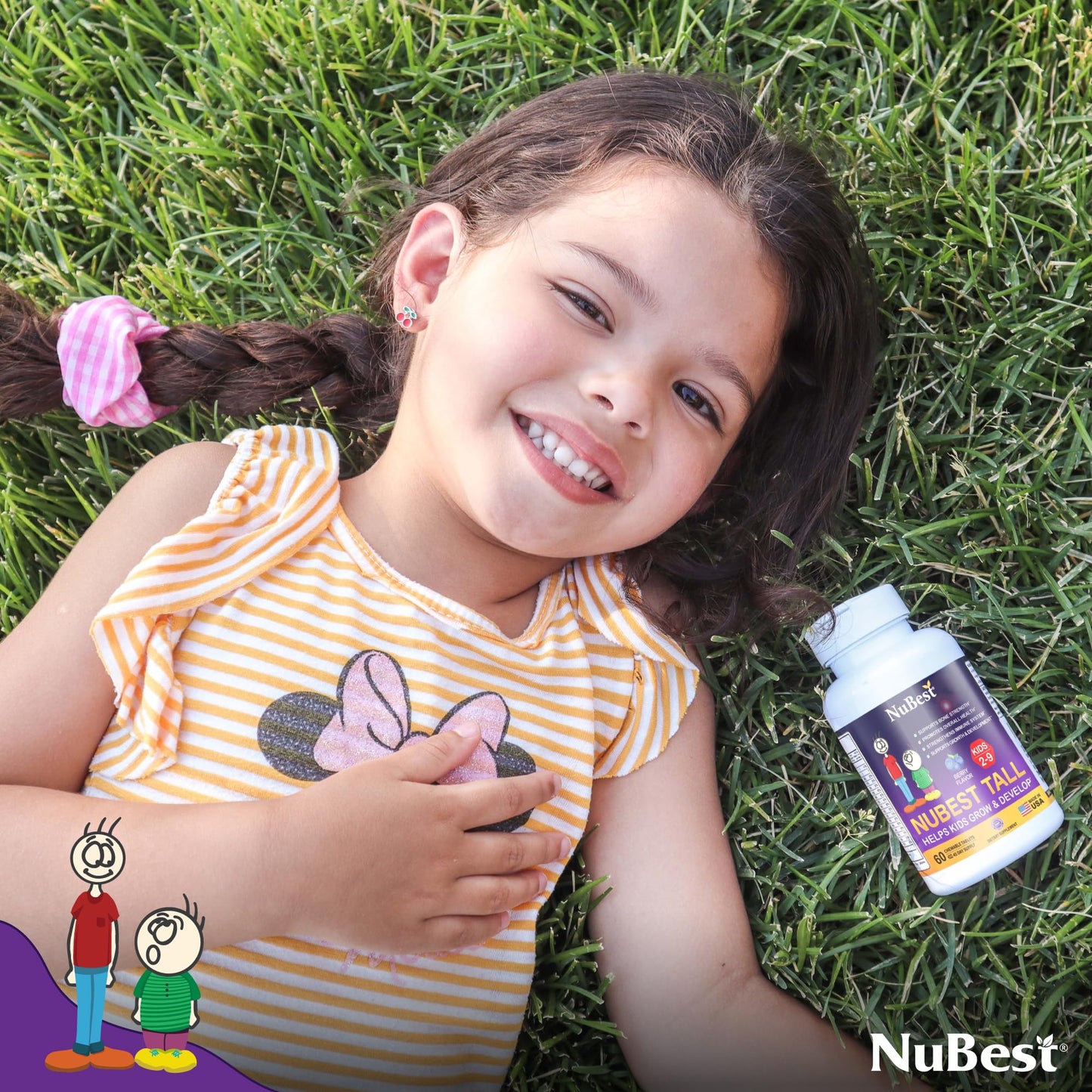 NuBest Tall Kids - Multivitamins & Minerals for Age 2 to 9 - Bone Strength & Immunity Support - Helps Kids, Toddlers Healthy - Animal Shapes - 60 Chewable Berry Tablets | 1 Month Supply