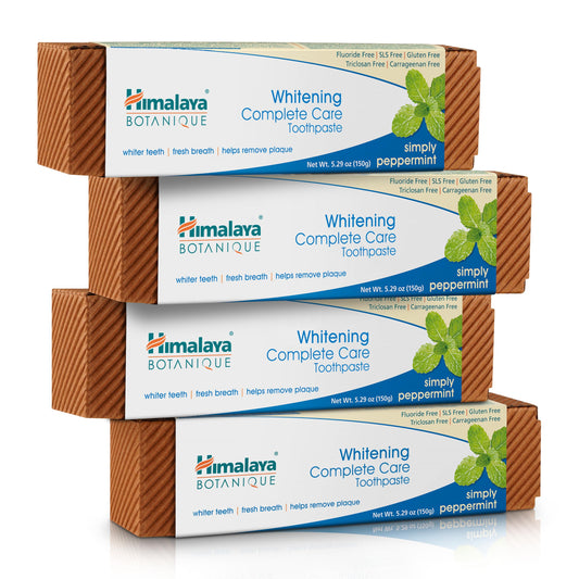 Himalaya Botanique Complete Care Whitening Toothpaste, Simply Peppermint, Fluoride Free for a Clean Mouth, Whiter Teeth and Fresh Breath, 5.29 oz, 4 Pack