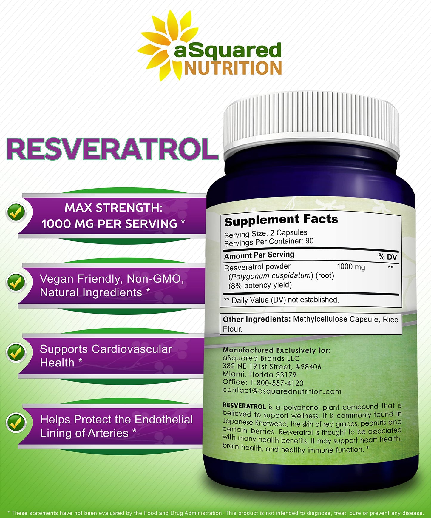 100% Natural Resveratrol - 1000mg Per Serving Max Strength (180 Capsules) Antioxidant Supplement, Trans-Resveratrol Pills for Heart Health & Pure, Polyphenols