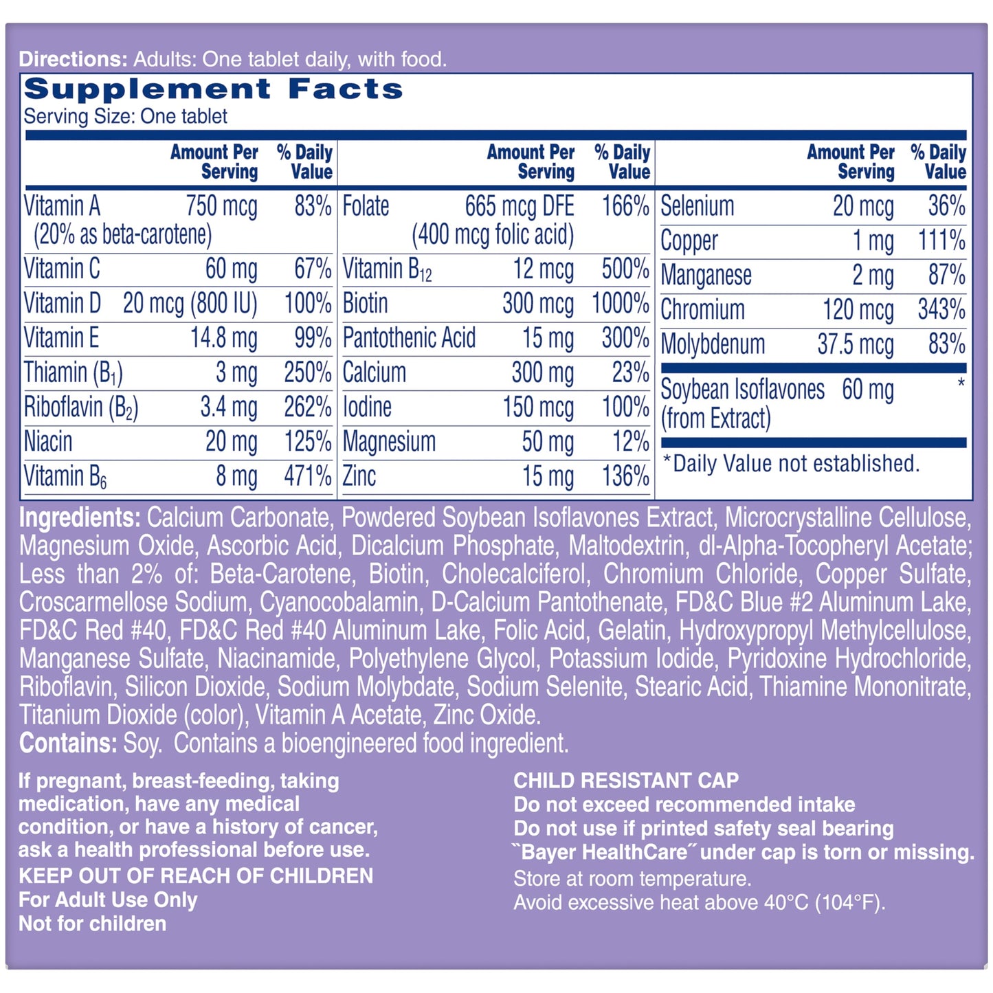One A Day Women's Menopause Multivitamin with Vitamin A, Vitamin C, Vitamin D, Vitamin E and Zinc for Immune Health Support, Bone health, 50 Count